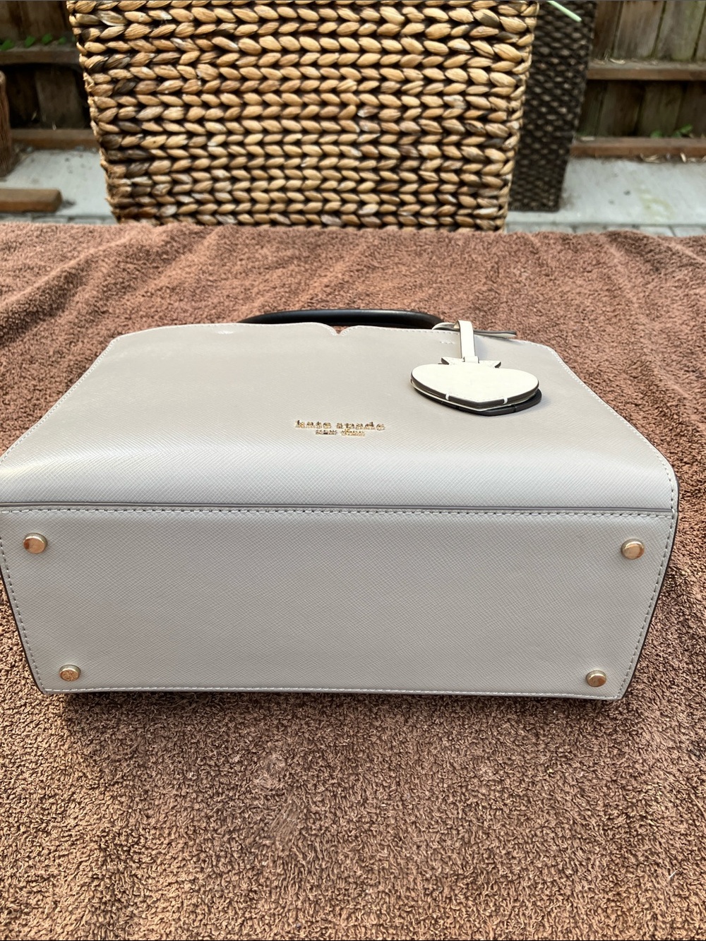 Brand new- Kate Spade Spencer Light Gray & Cream Color Block Bag Satchel - Picture 9 of 12